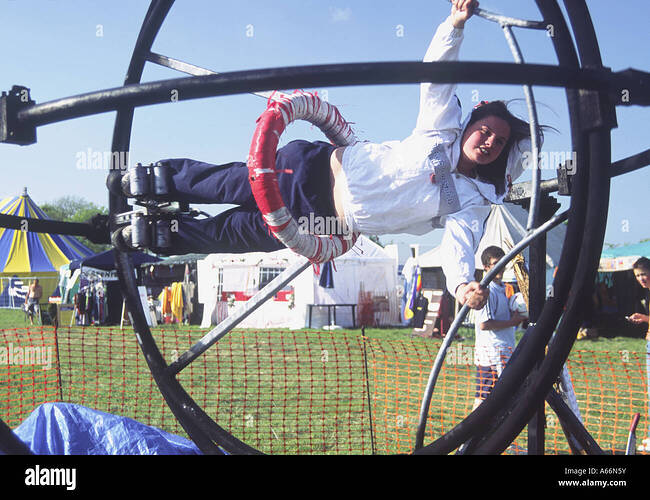 dorset-uk-03-june-2006-girl-spinning-on-a-human-gyroscope-gravity-A66N5Y