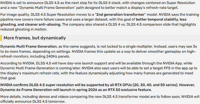 NVIDIA DLSS 4.5 to feature 2nd Gen Transformer model and Dynamic 6x Frame Generation