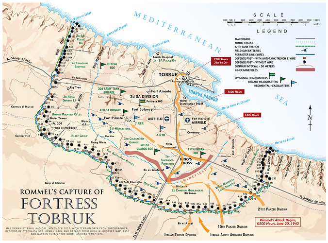 Map of Rommels Capture of Fortress Tobruk.